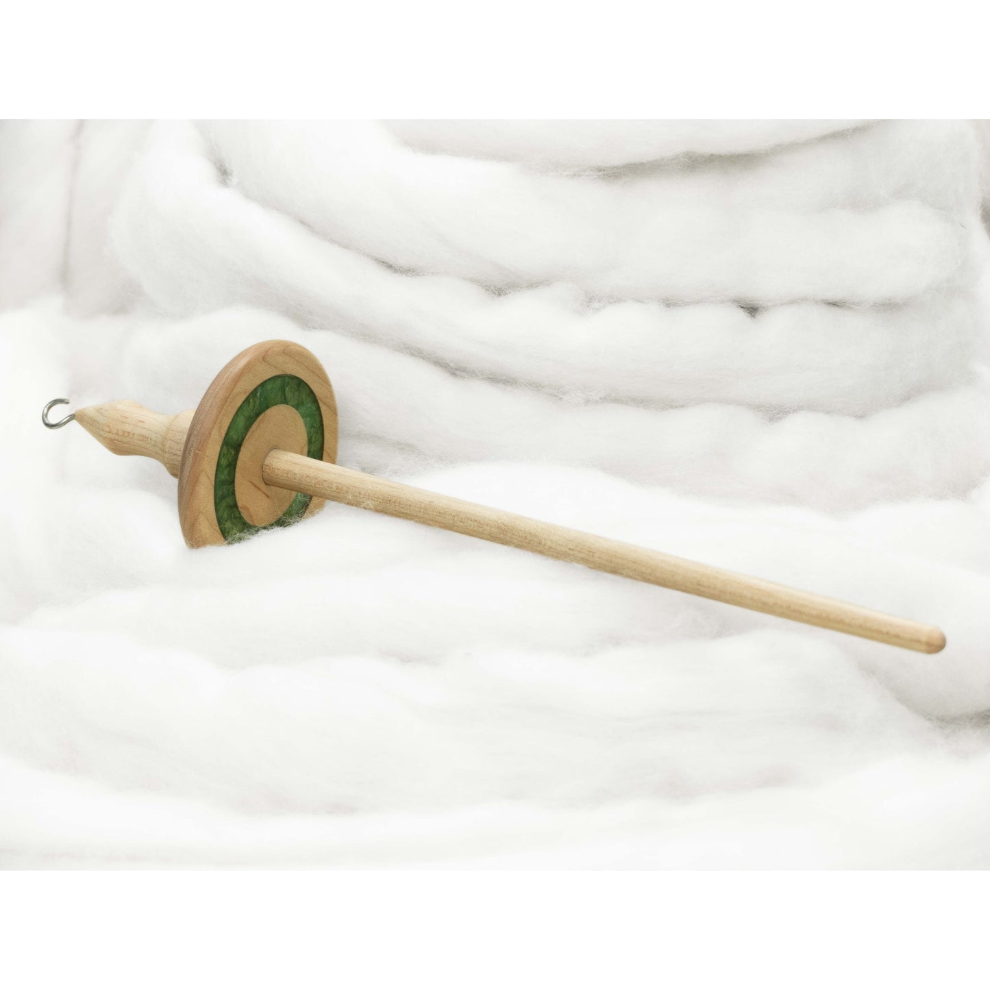Lleto - Lichen Green Mica Inlay / Hand-Turned Maple Wood Drop Spindle Medium - Top Whorl 31g
