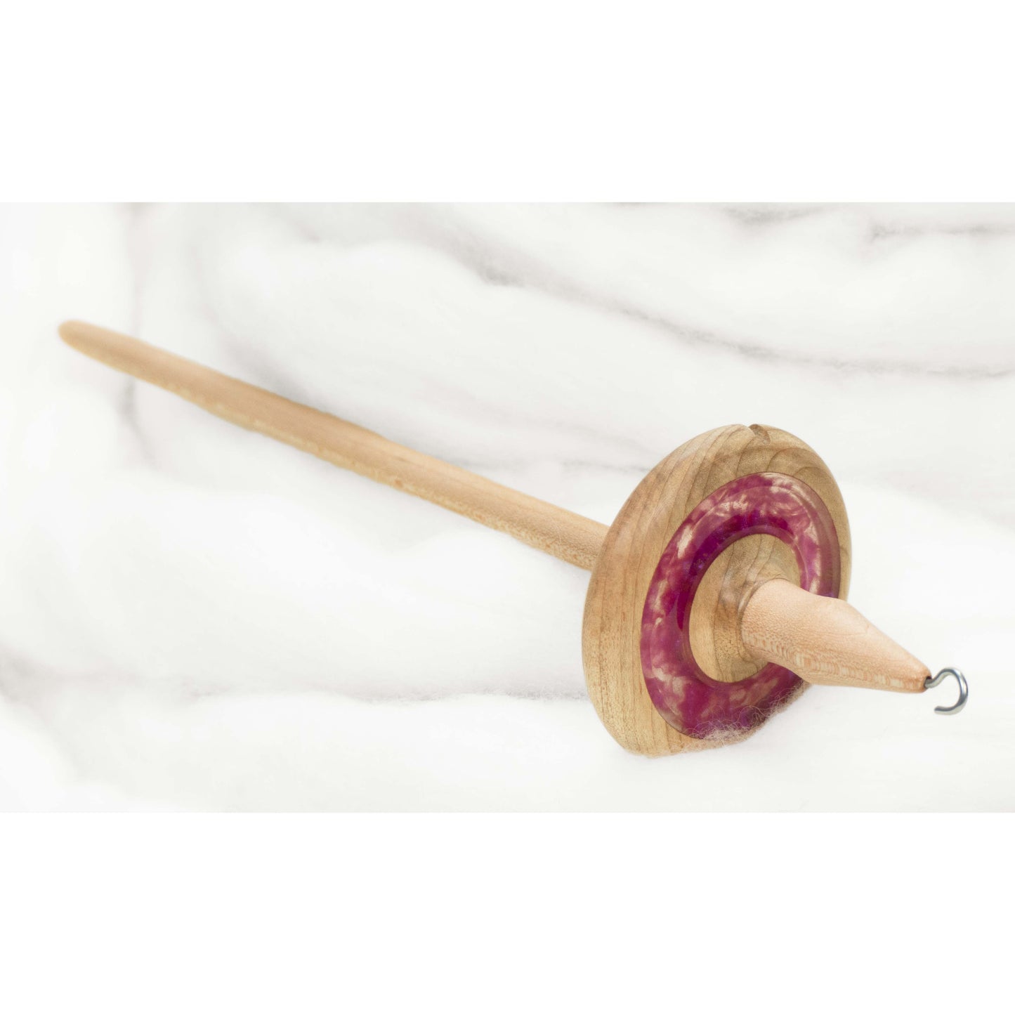 Lleto - Fuchsia Bloom Mica Inlay / Hand-Turned Maple Wood Drop Spindle Medium - Top Whorl 34g