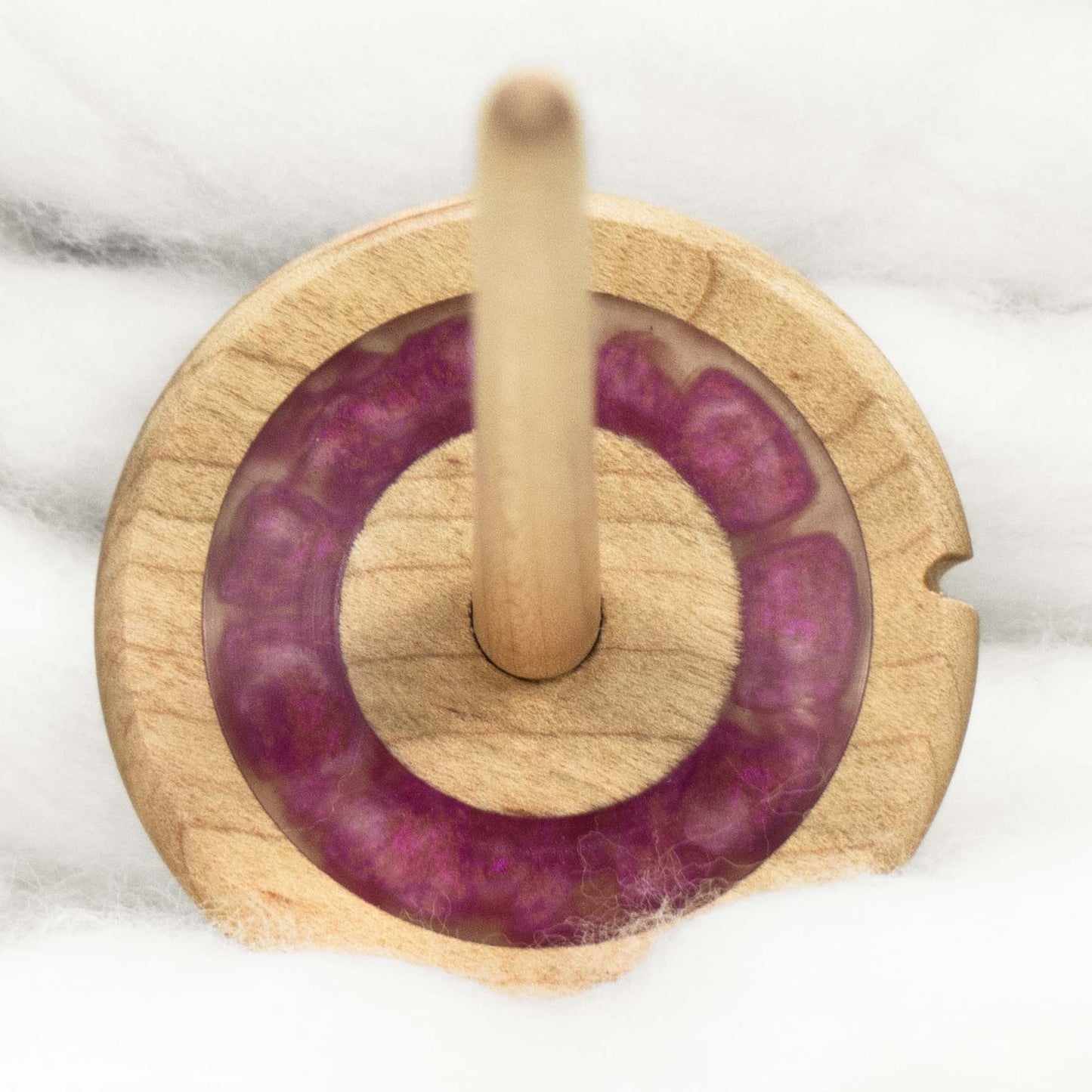 Lleto - Fuchsia Bloom Mica Inlay / Hand-Turned Maple Wood Drop Spindle Medium - Top Whorl 34g