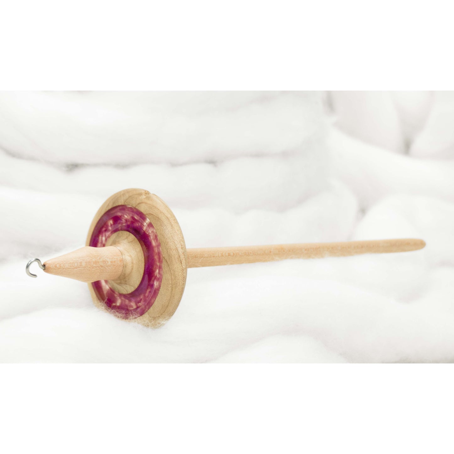 Lleto - Fuchsia Bloom Mica Inlay / Hand-Turned Maple Wood Drop Spindle Medium - Top Whorl 34g