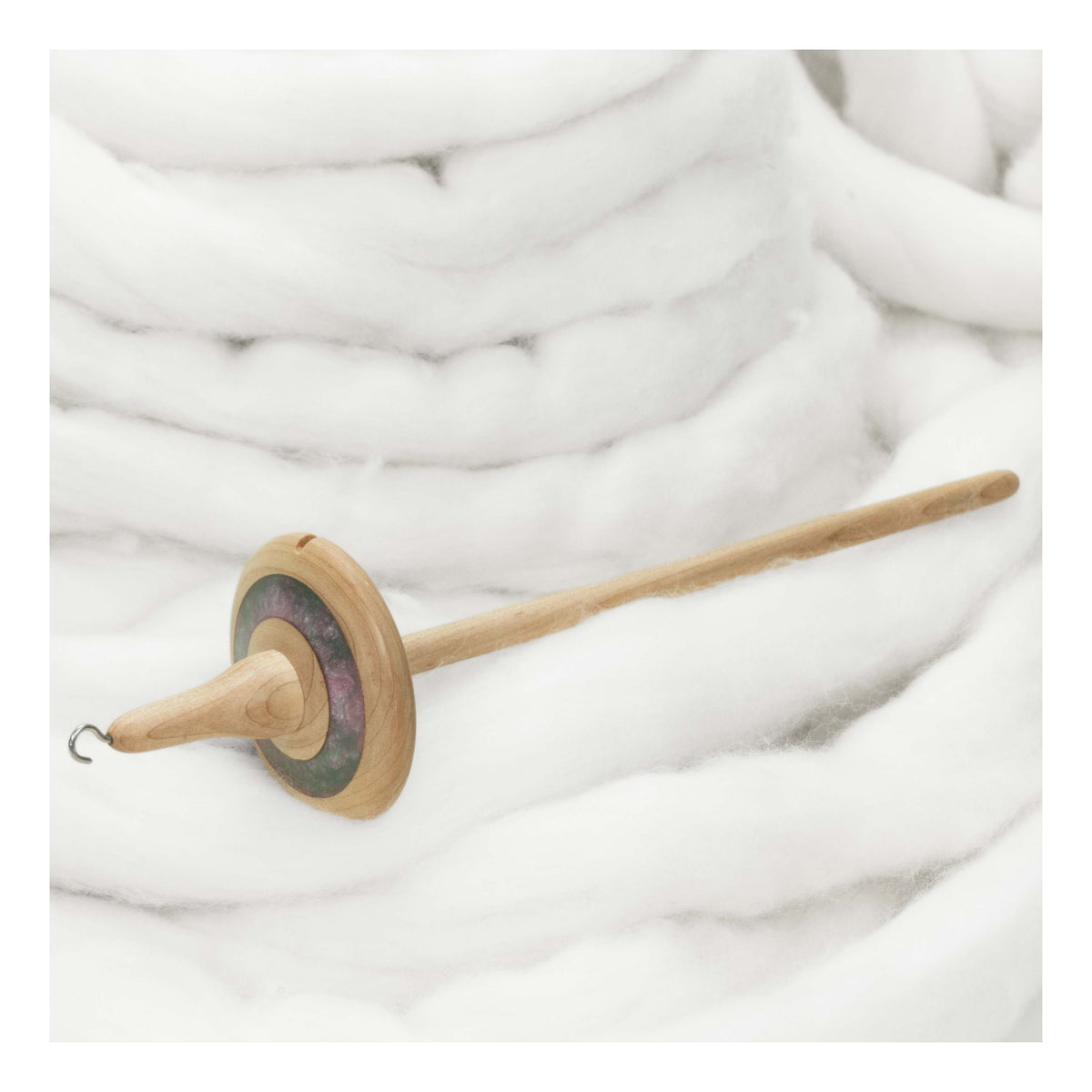 Lleto -Heart's Center Mica Inlay / Hand-Turned Maple Wood Drop Spindle Medium - Top Whorl 34g