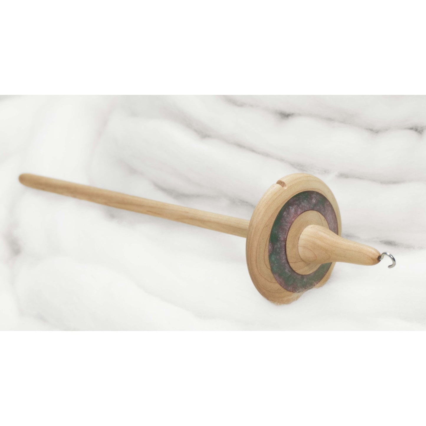 Lleto -Heart's Center Mica Inlay / Hand-Turned Maple Wood Drop Spindle Medium - Top Whorl 34g