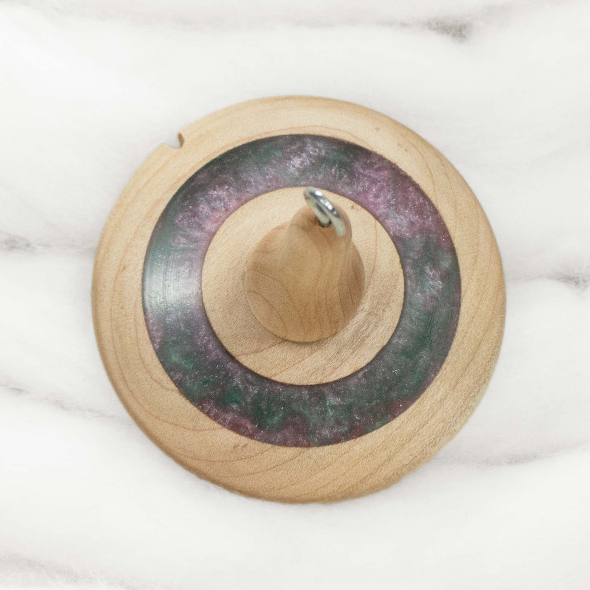 Lleto -Heart's Center Mica Inlay / Hand-Turned Maple Wood Drop Spindle Medium - Top Whorl 34g
