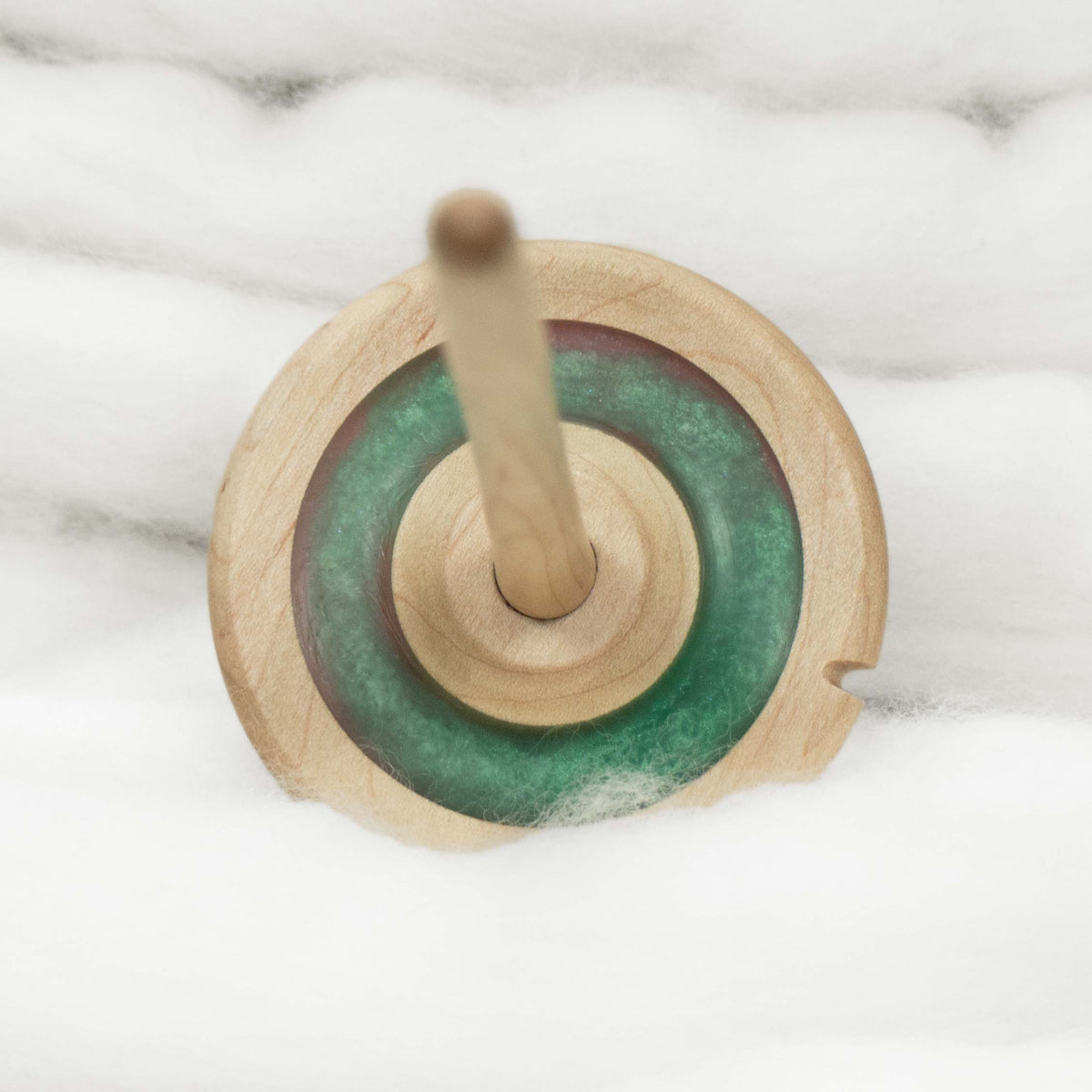 Lleto -Heart's Center Mica Inlay / Hand-Turned Maple Wood Drop Spindle Medium - Top Whorl 34g