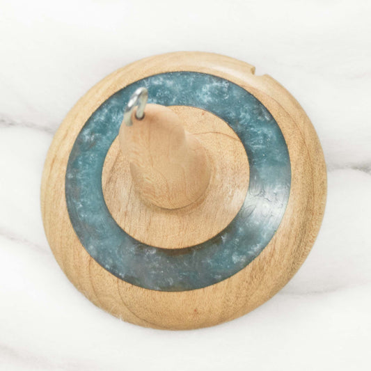 Lleto -Snow Queen Mica Inlay / Hand-Turned Maple Wood Drop Spindle Medium - Top Whorl 34g