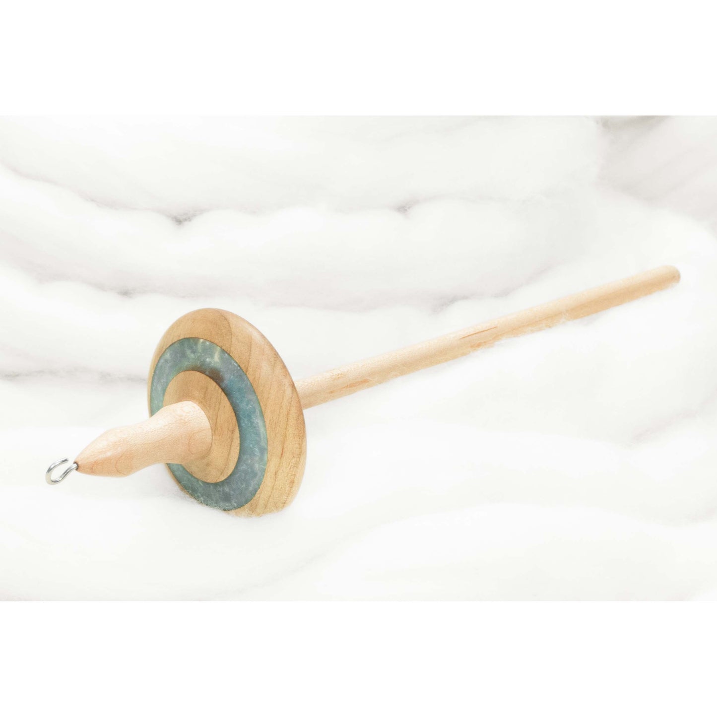 Lleto -Snow Queen Mica Inlay / Hand-Turned Maple Wood Drop Spindle Medium - Top Whorl 34g