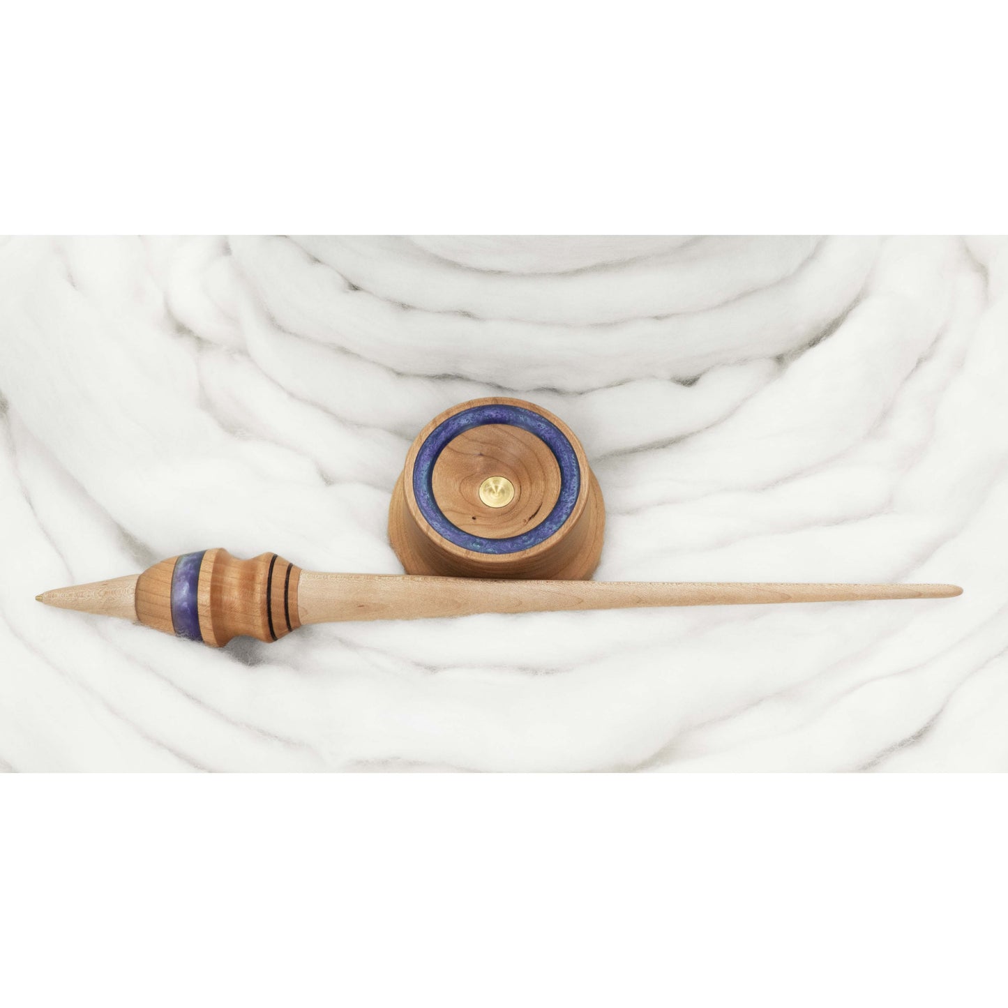 Llilaea Supported Spindle & Bowl Set - Periwinkle Mica Inlay / Hand-Turned Cherry Wood - 46g