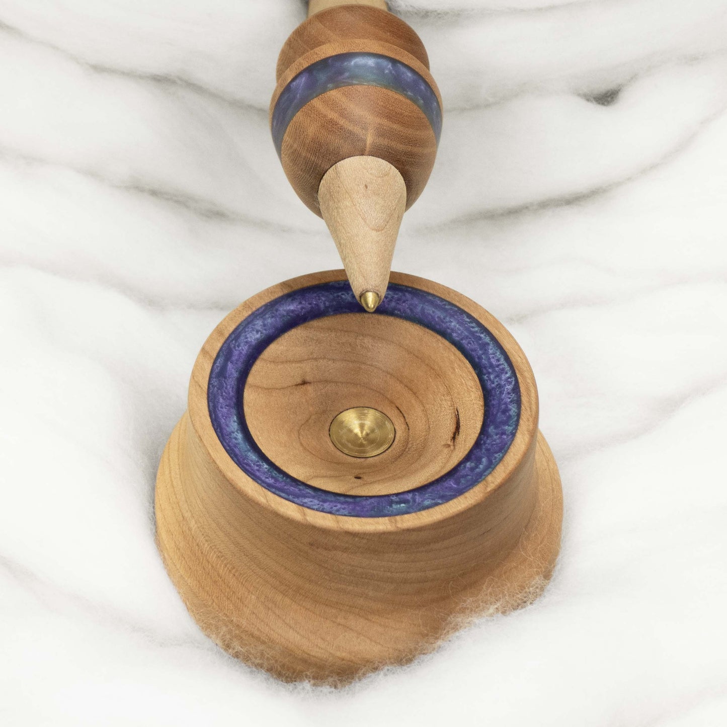 Llilaea Supported Spindle & Bowl Set - Periwinkle Mica Inlay / Hand-Turned Cherry Wood - 46g