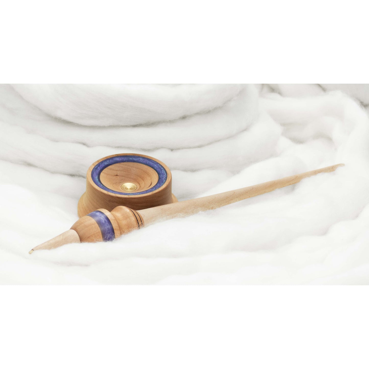 Llilaea Supported Spindle & Bowl Set - Periwinkle Mica Inlay / Hand-Turned Cherry Wood - 46g