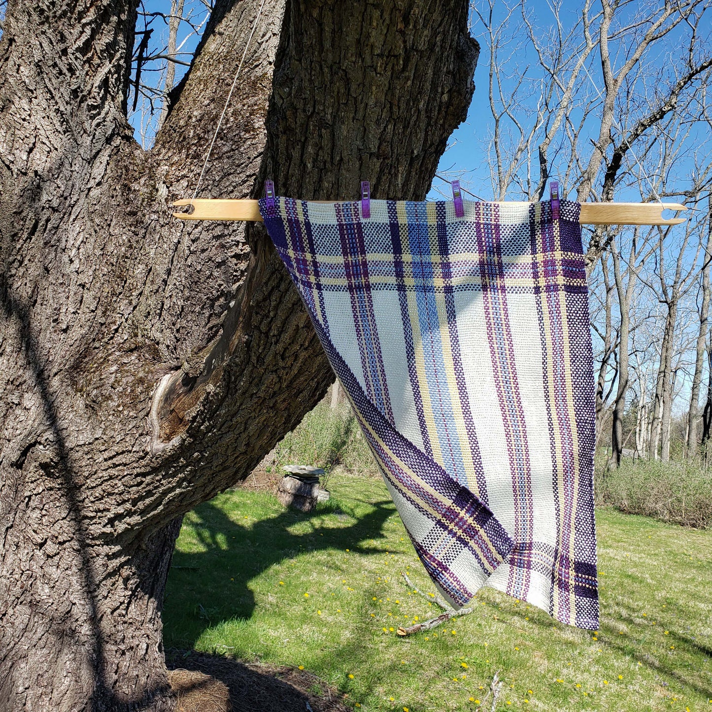Llongevity 100% Hemp Tea Towel - Spring Plaid - Hand Dyed Handwoven