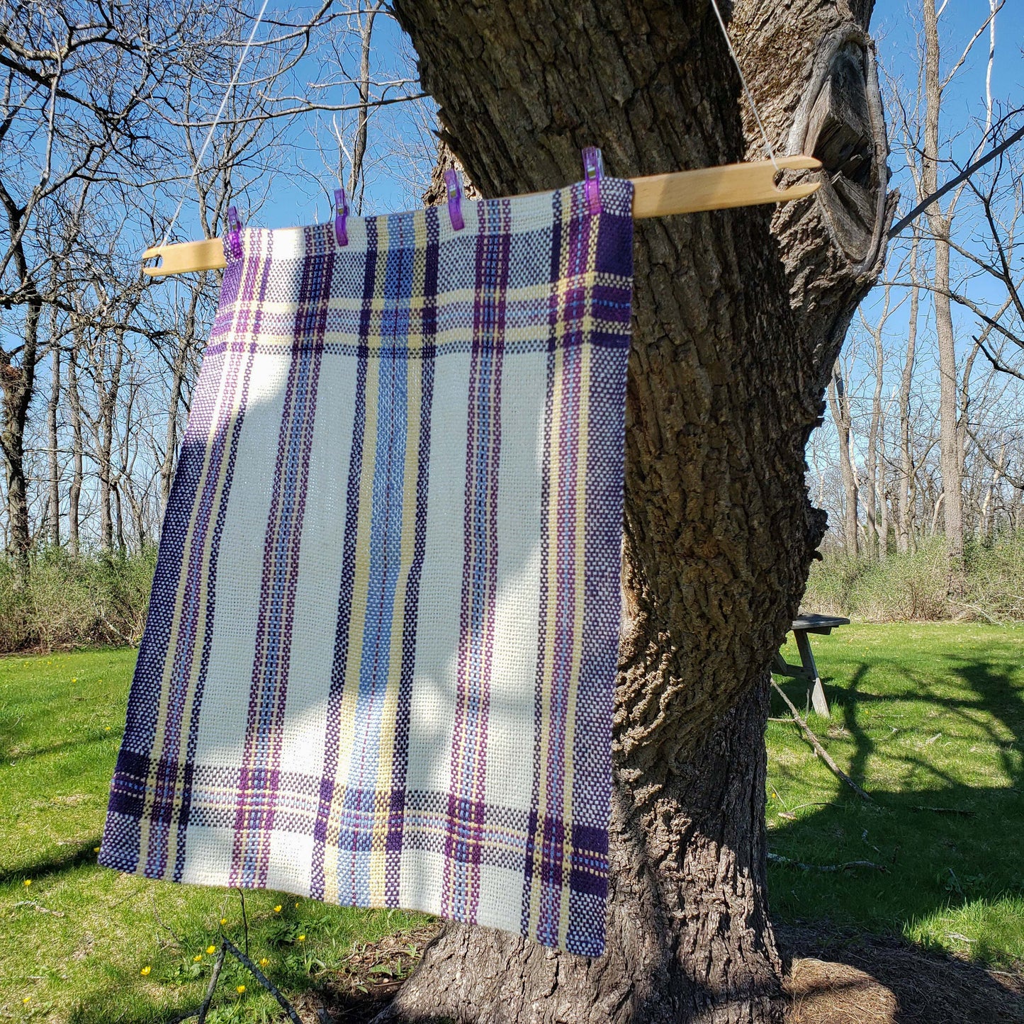 Llongevity 100% Hemp Tea Towel - Spring Plaid - Hand Dyed Handwoven
