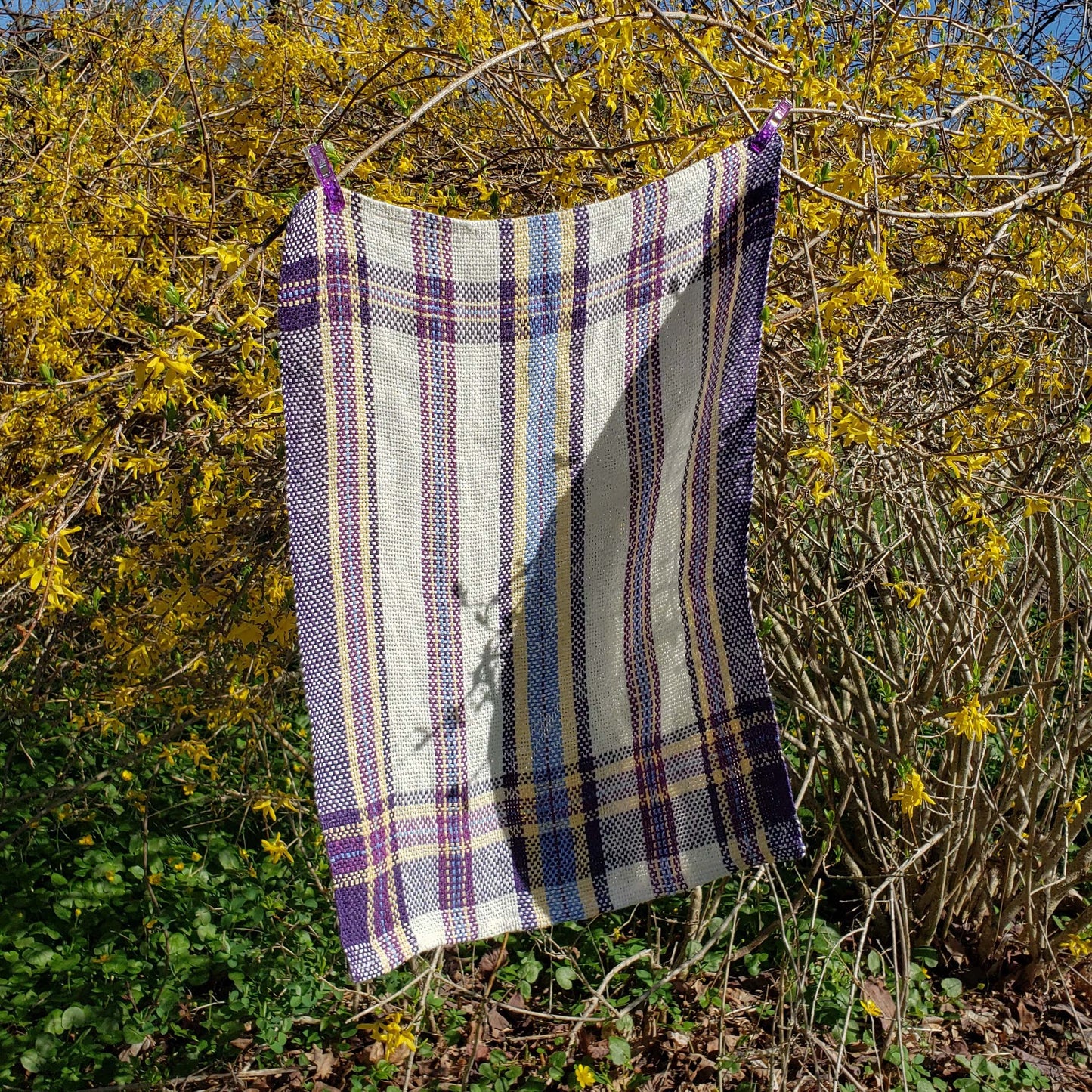 Llongevity 100% Hemp Tea Towel - Spring Plaid - Hand Dyed Handwoven