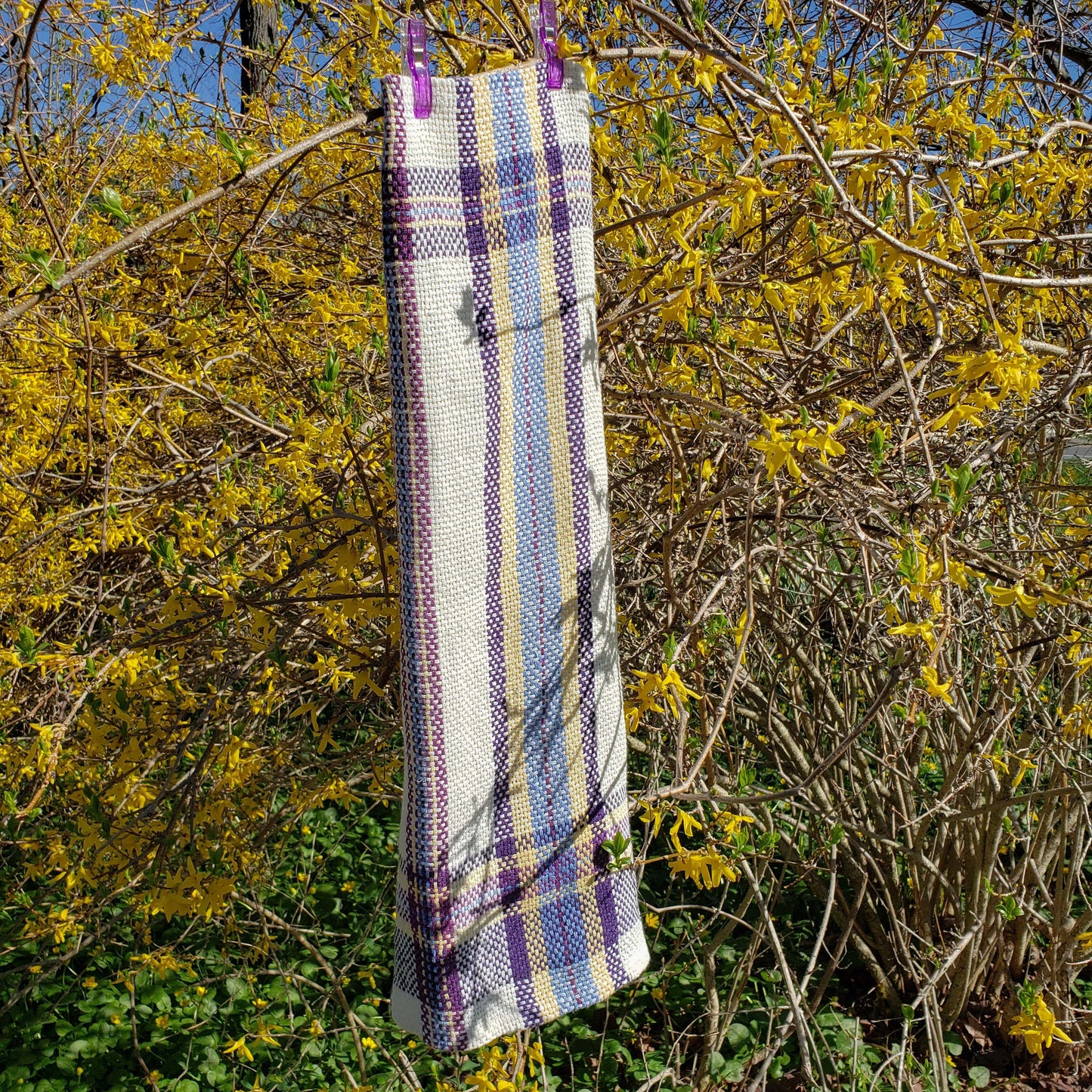 Llongevity 100% Hemp Tea Towel - Spring Plaid - Hand Dyed Handwoven