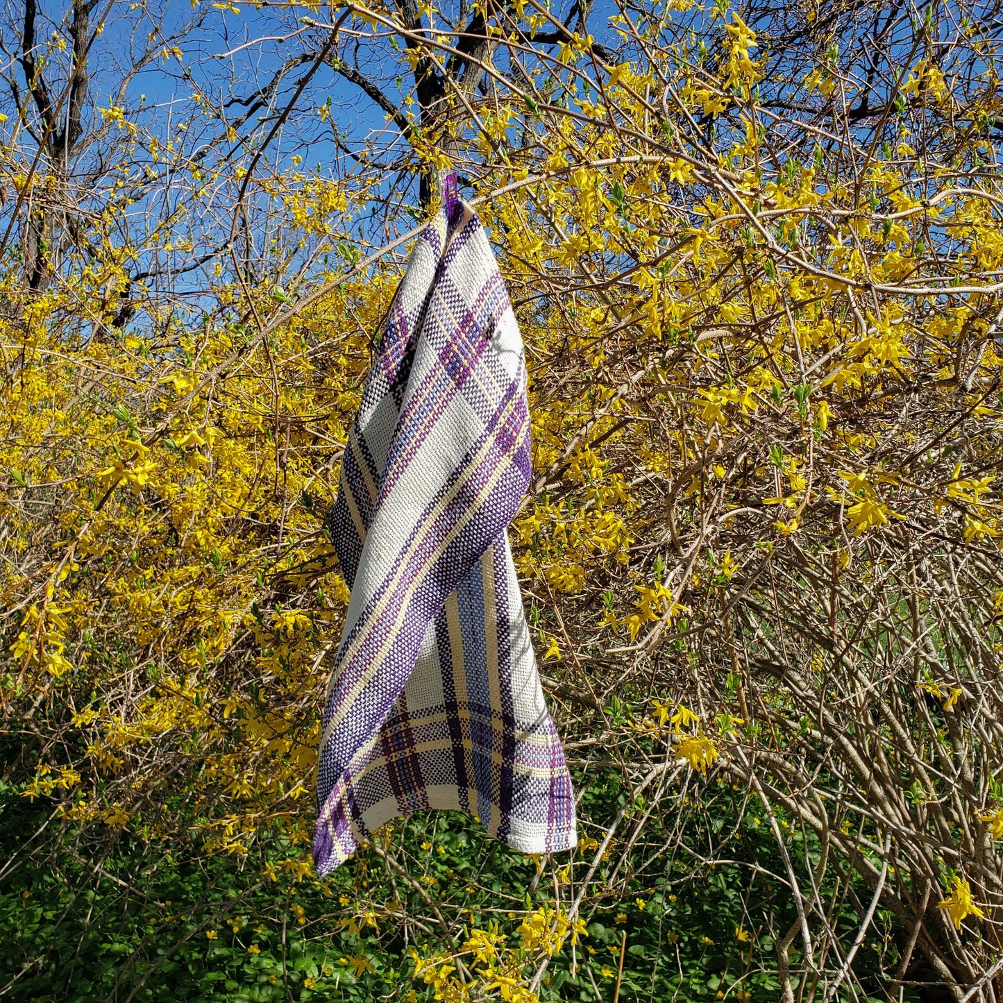 Llongevity 100% Hemp Tea Towel - Spring Plaid - Hand Dyed Handwoven