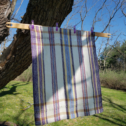 Llongevity 100% Hemp Tea Towel - Spring Stripe Leno Lace - Hand Dyed Handwoven