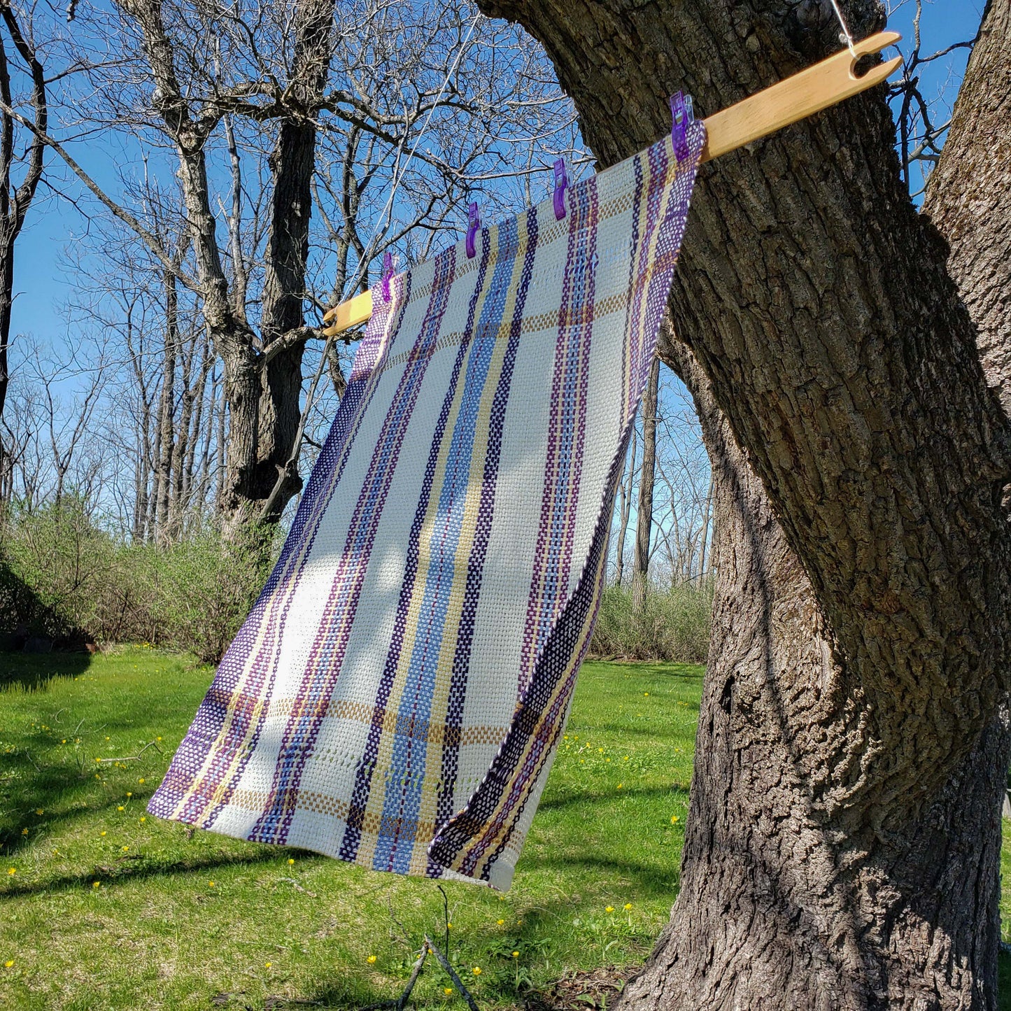 Llongevity 100% Hemp Tea Towel - Spring Stripe Leno Lace - Hand Dyed Handwoven