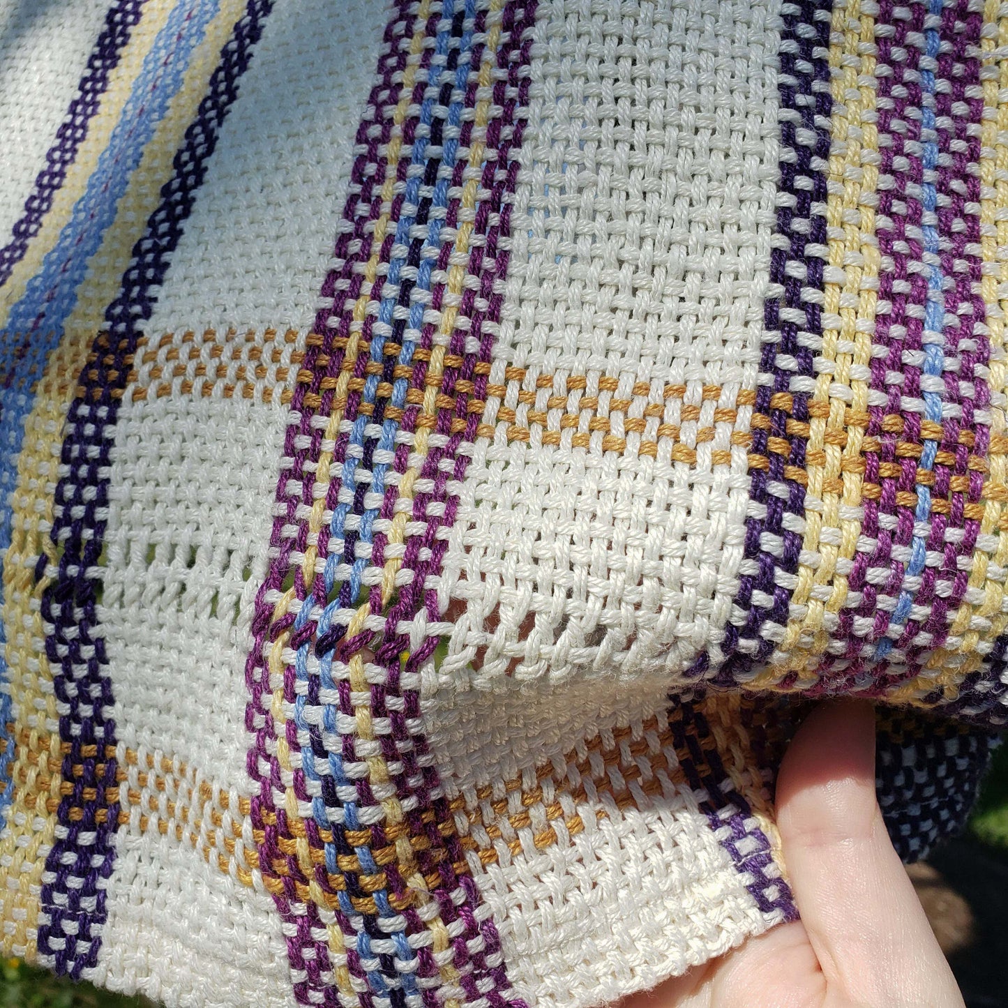 Llongevity 100% Hemp Tea Towel - Spring Stripe Leno Lace - Hand Dyed Handwoven