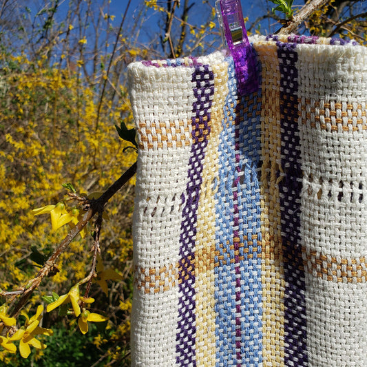 Llongevity 100% Hemp Tea Towel - Spring Stripe Leno Lace - Hand Dyed Handwoven