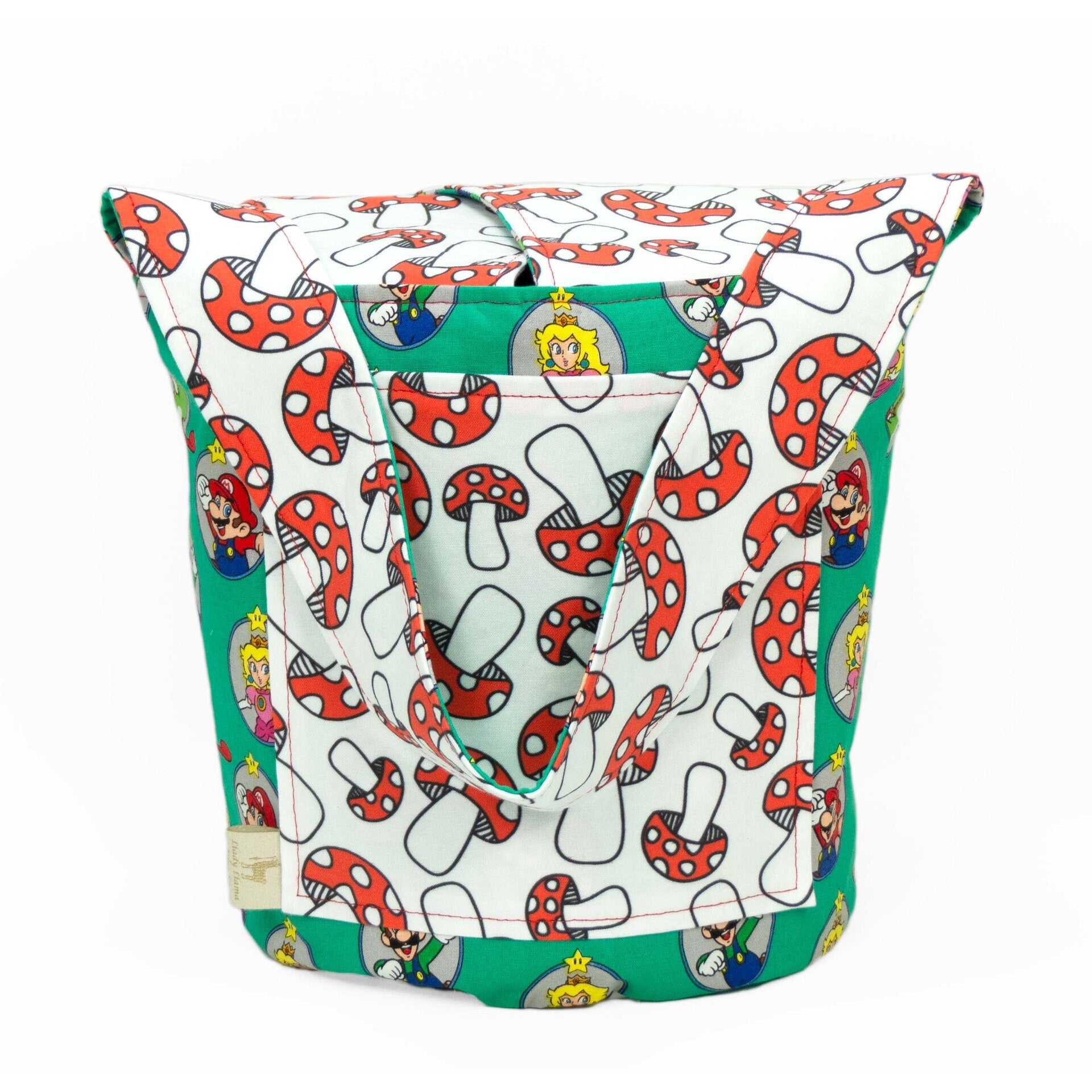 Super Mario Red Mushroom - Medium Llayover Knitting Tote / Knitting, Spinning, Crochet Project Bag