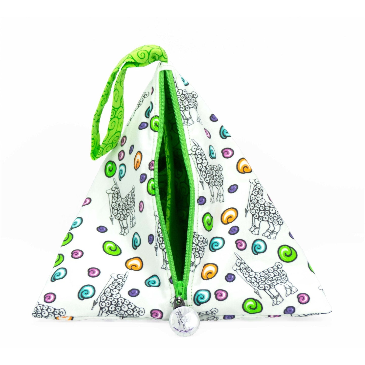 Elli White w/Green Swirl - Llexical Divided Sock Pouch - Knitting, Crochet, Spinning Project Bag