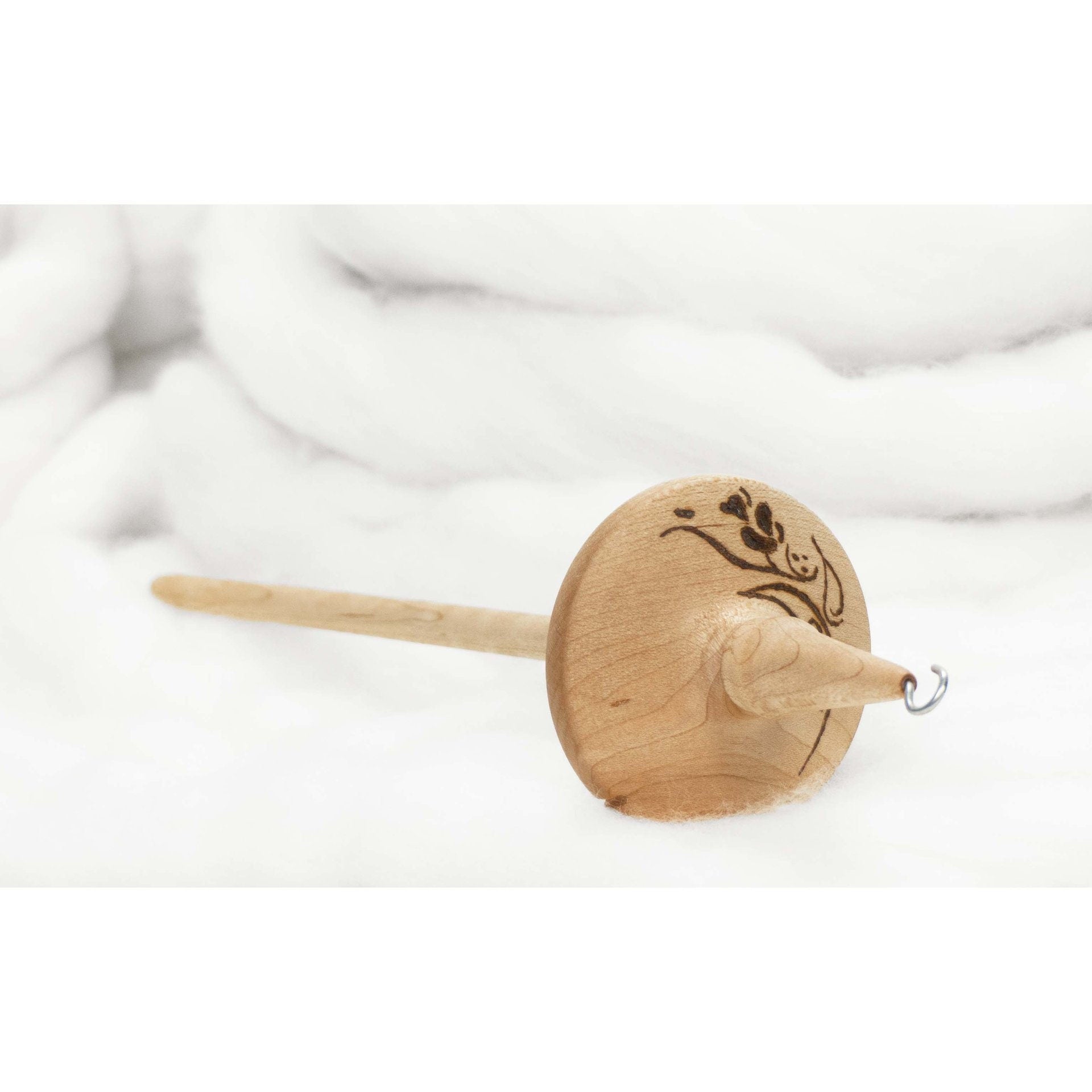 Rose Stencil - Lleto Hand-Turned Maple Wood Pyrograph Drop Spindle Medium / Top Whorl 29 Grams