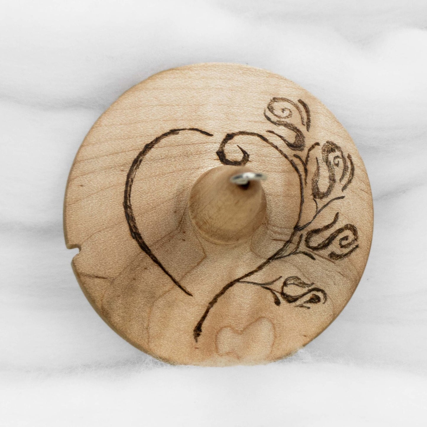 Rose Heart Stencil - Llampetia Hand-Turned Maple Wood Drop Spindle Heavyweight - Top Whorl 45 Grams