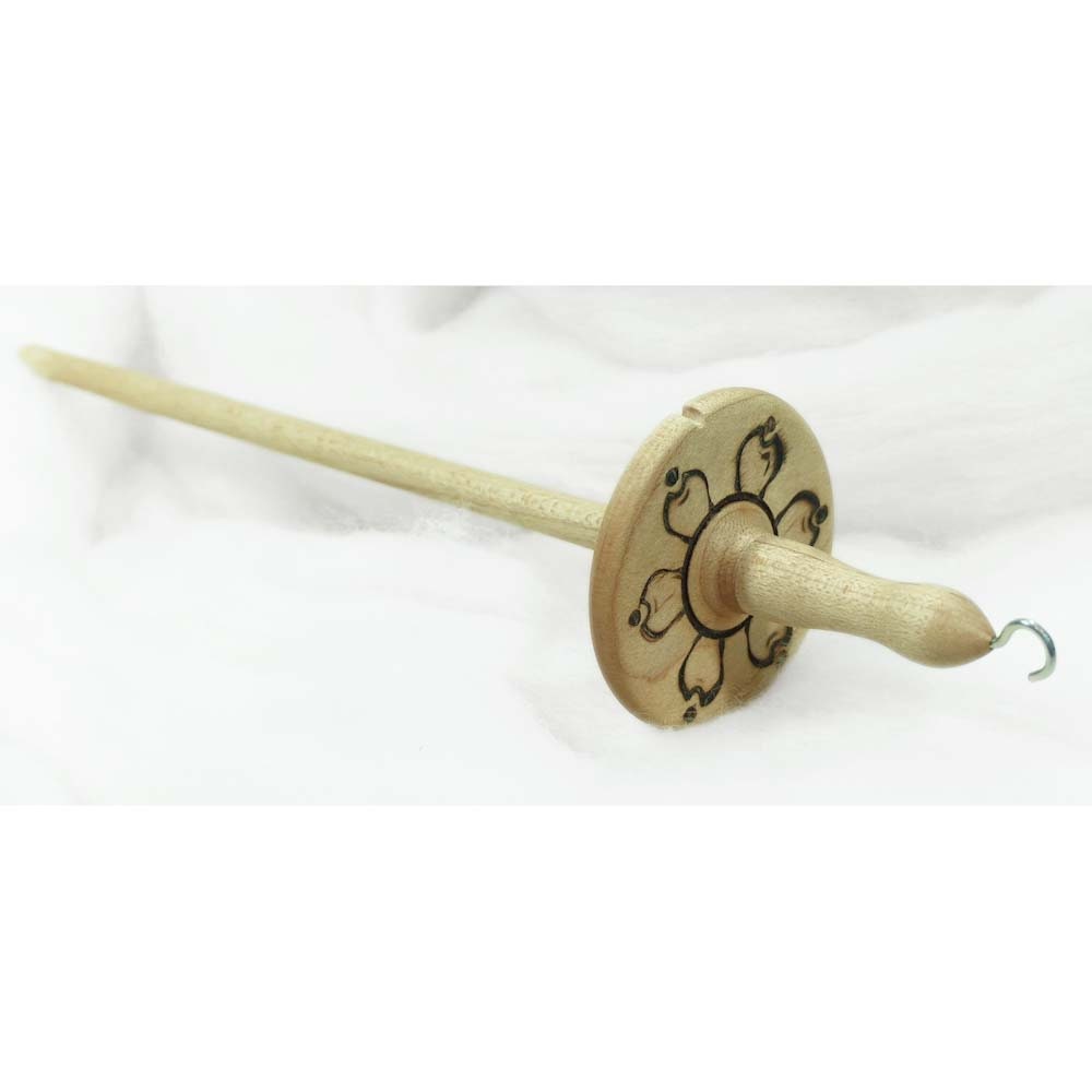 Llina Hand-Turned Maple Wood Pyrograph Drop Spindle Lightweight Top Whorl 15 Grams