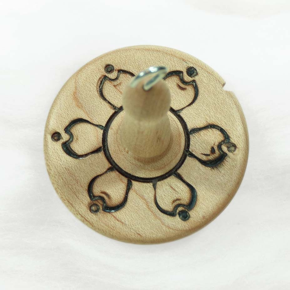 Llina Hand-Turned Maple Wood Pyrograph Drop Spindle Lightweight Top Whorl 15 Grams