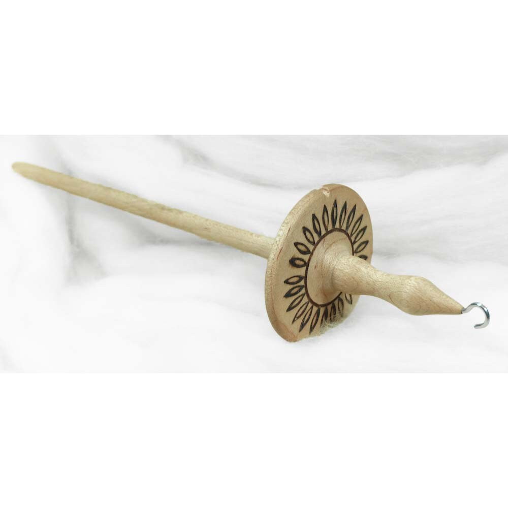 Llina Hand-Turned Maple Wood Pyrograph Drop Spindle Lightweight Top Whorl 16 Grams