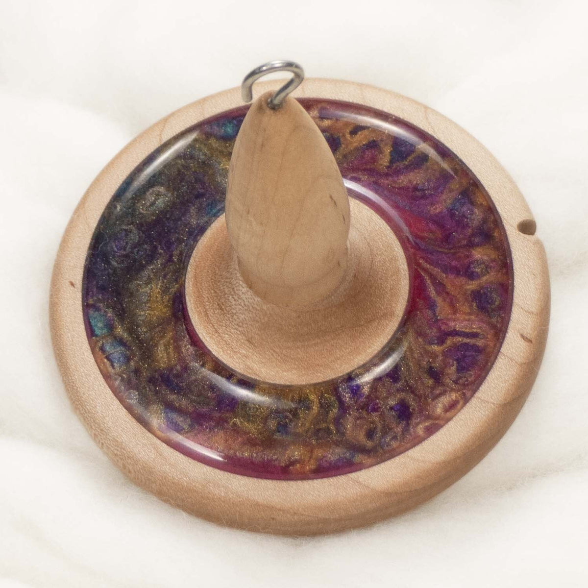 Llampetia - Nebula Mica Inlay / Hand-Turned Maple Wood Drop Spindle Heavyweight - Top Whorl 47 Grams