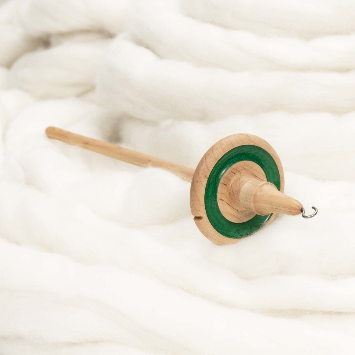 Lleto - Spring Green Mica Inlay / Hand-Turned Maple Wood Drop Spindle Medium - Top Whorl 34 Grams