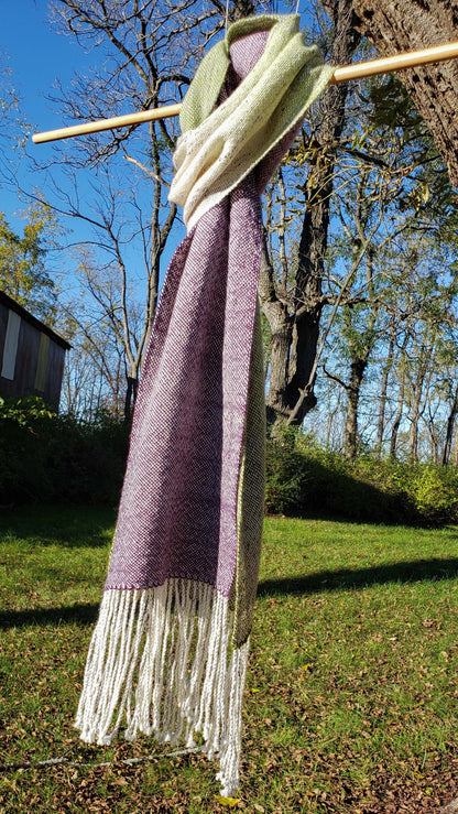 Fruit Of The Vine & Crone Gradient Speckle Scarf - Hand Dyed Handwoven SW Merino Wool/SW BFL Wool/Nylon