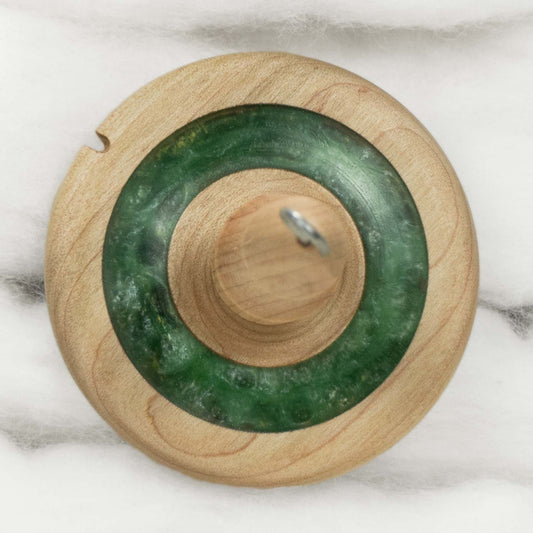 Lleto - Lichen Green Mica Inlay / Hand-Turned Maple Wood Drop Spindle Medium - Top Whorl 31g