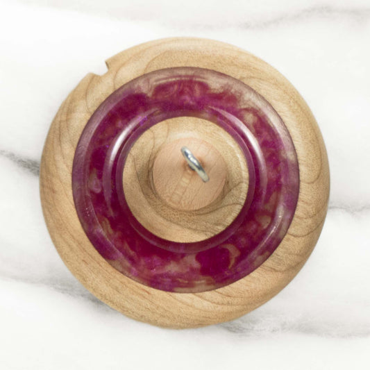 Lleto - Fuchsia Bloom Mica Inlay / Hand-Turned Maple Wood Drop Spindle Medium - Top Whorl 34g