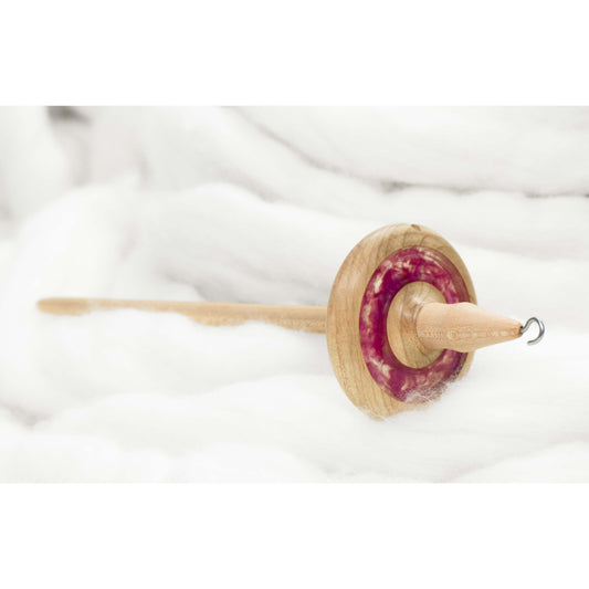 Lleto - Fuchsia Bloom Mica Inlay / Hand-Turned Maple Wood Drop Spindle Medium - Top Whorl 34g