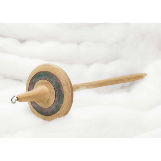 Lleto -Heart's Center Mica Inlay / Hand-Turned Maple Wood Drop Spindle Medium - Top Whorl 34g