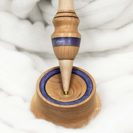 Llilaea Supported Spindle & Bowl Set - Periwinkle Mica Inlay / Hand-Turned Cherry Wood - 46g