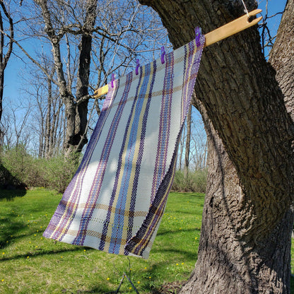 Llongevity 100% Hemp Tea Towel - Spring Stripe Leno Lace - Hand Dyed Handwoven