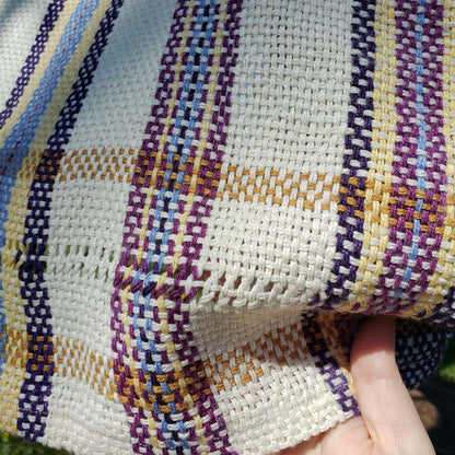 Llongevity 100% Hemp Tea Towel - Spring Stripe Leno Lace - Hand Dyed Handwoven