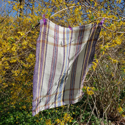 Llongevity 100% Hemp Tea Towel - Spring Stripe Leno Lace - Hand Dyed Handwoven