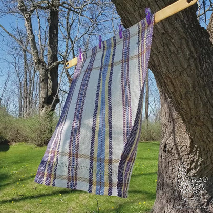 Llongevity 100% Hemp Tea Towel - Spring Stripe Leno Lace - Hand Dyed Handwoven