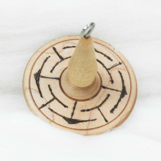 Labyrinth - Llina Hand-Turned Maple Wood Pyrograph Drop Spindle Lightweight Top Whorl 14 Grams