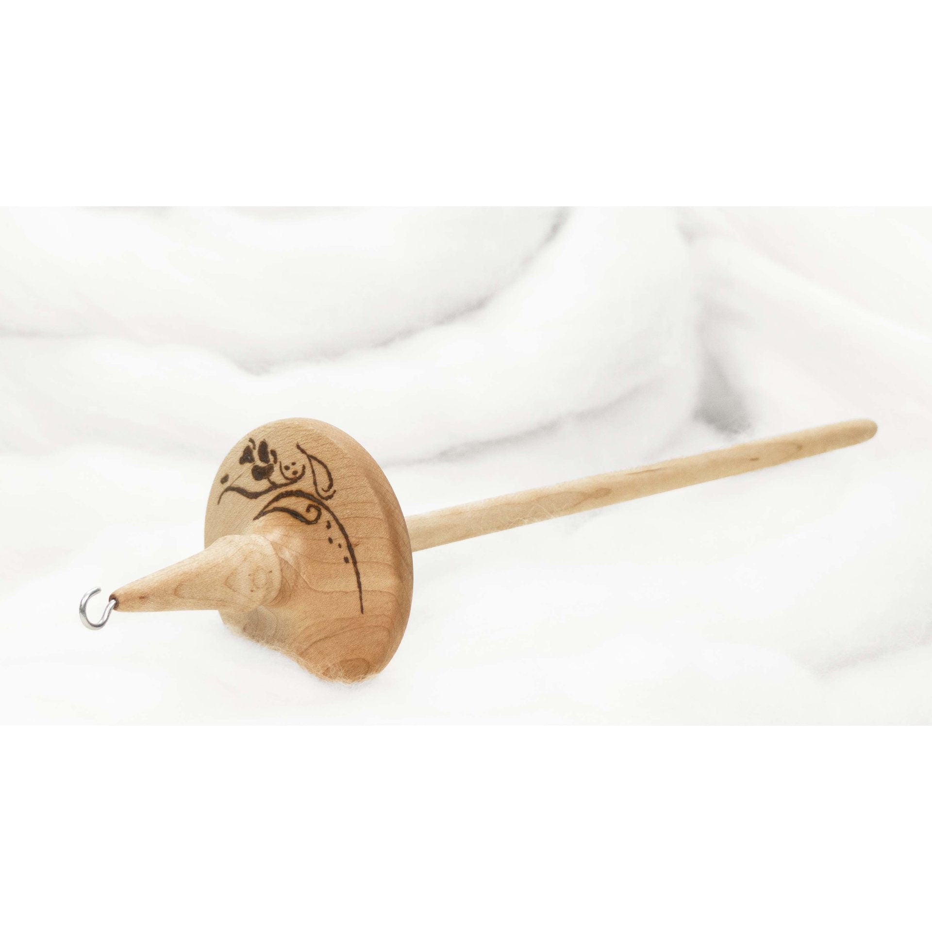 Rose Stencil - Lleto Hand-Turned Maple Wood Pyrograph Drop Spindle Medium / Top Whorl 29 Grams