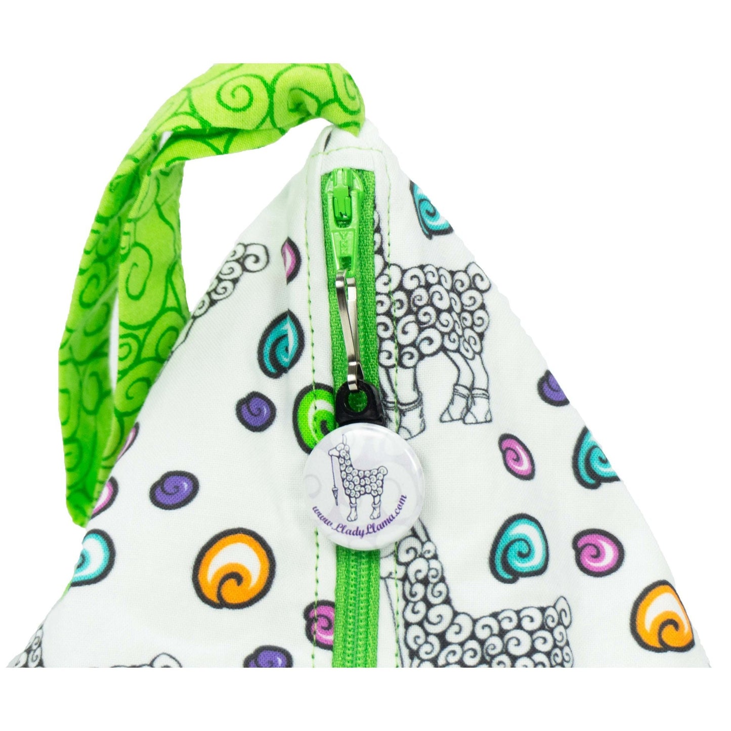 Elli White w/Green Swirl - Llexical Divided Sock Pouch - Knitting, Crochet, Spinning Project Bag