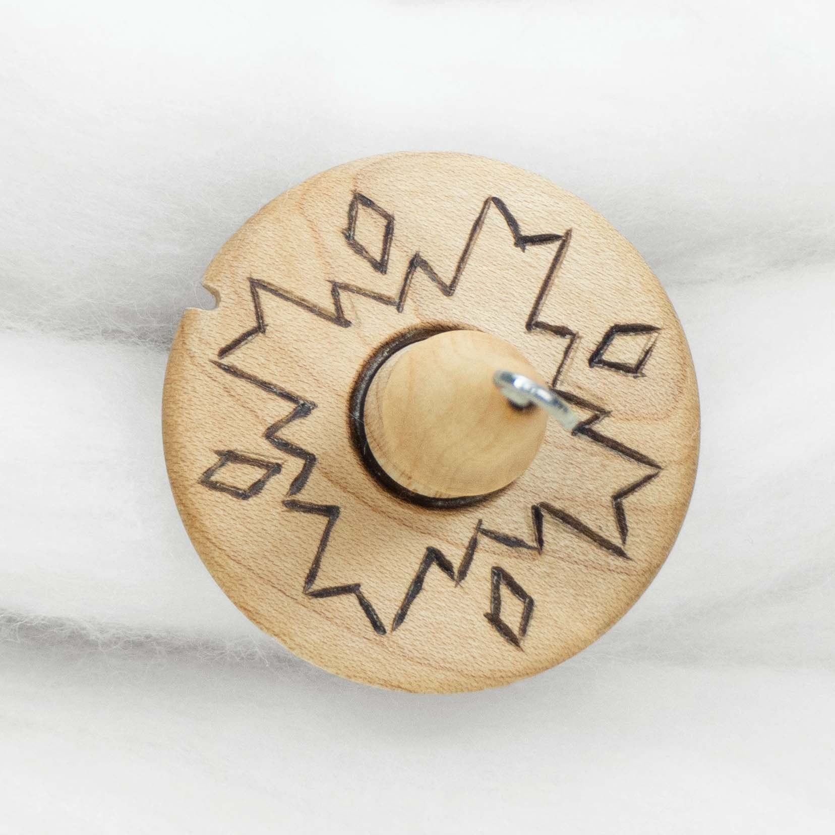 Llina Hand-Turned Maple Wood Pyrograph Drop Spindle Lightweight Top Whorl 15 Grams