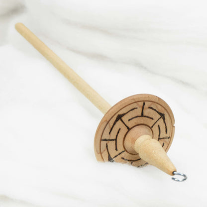 Labyrinth - Llina Hand-Turned Maple Wood Pyrograph Drop Spindle Lightweight Top Whorl 14 Grams