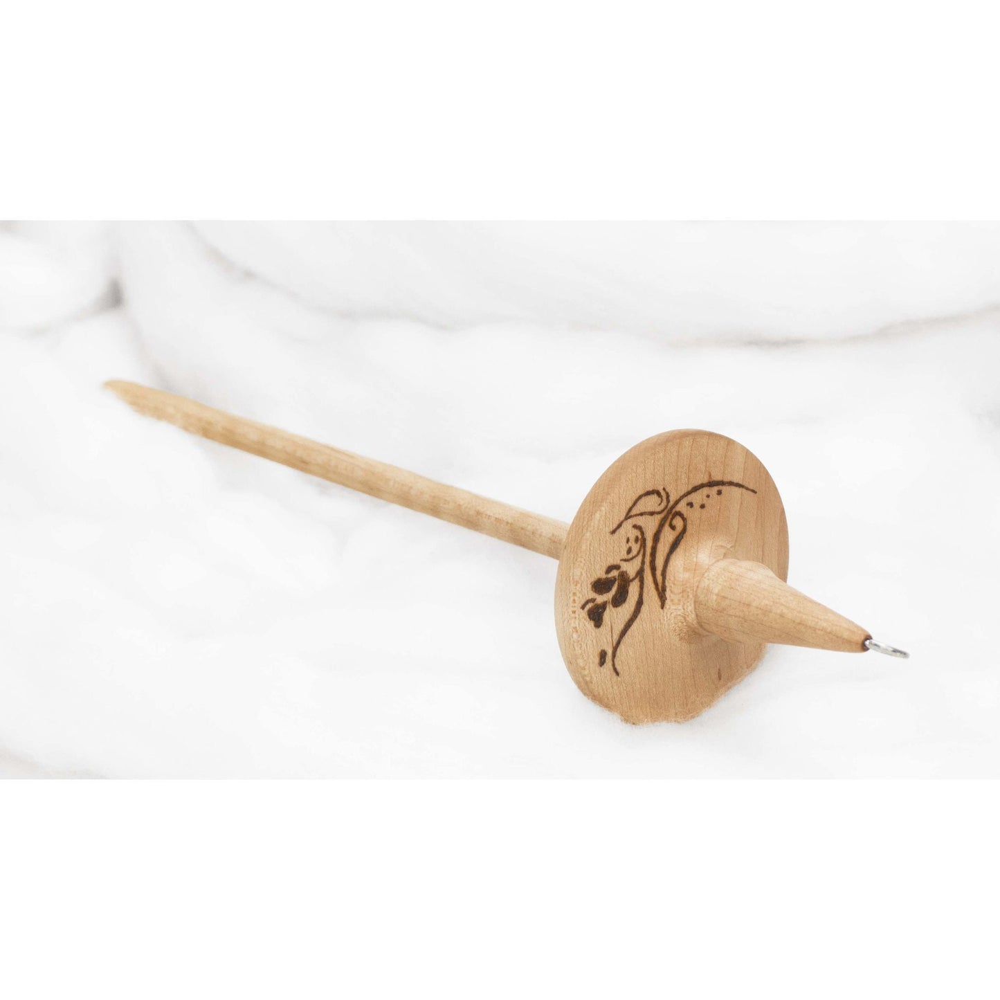 Rose Stencil - Lleto Hand-Turned Maple Wood Pyrograph Drop Spindle Medium / Top Whorl 29 Grams