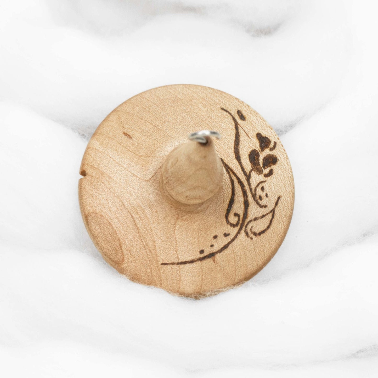 Rose Stencil - Lleto Hand-Turned Maple Wood Pyrograph Drop Spindle Medium / Top Whorl 29 Grams