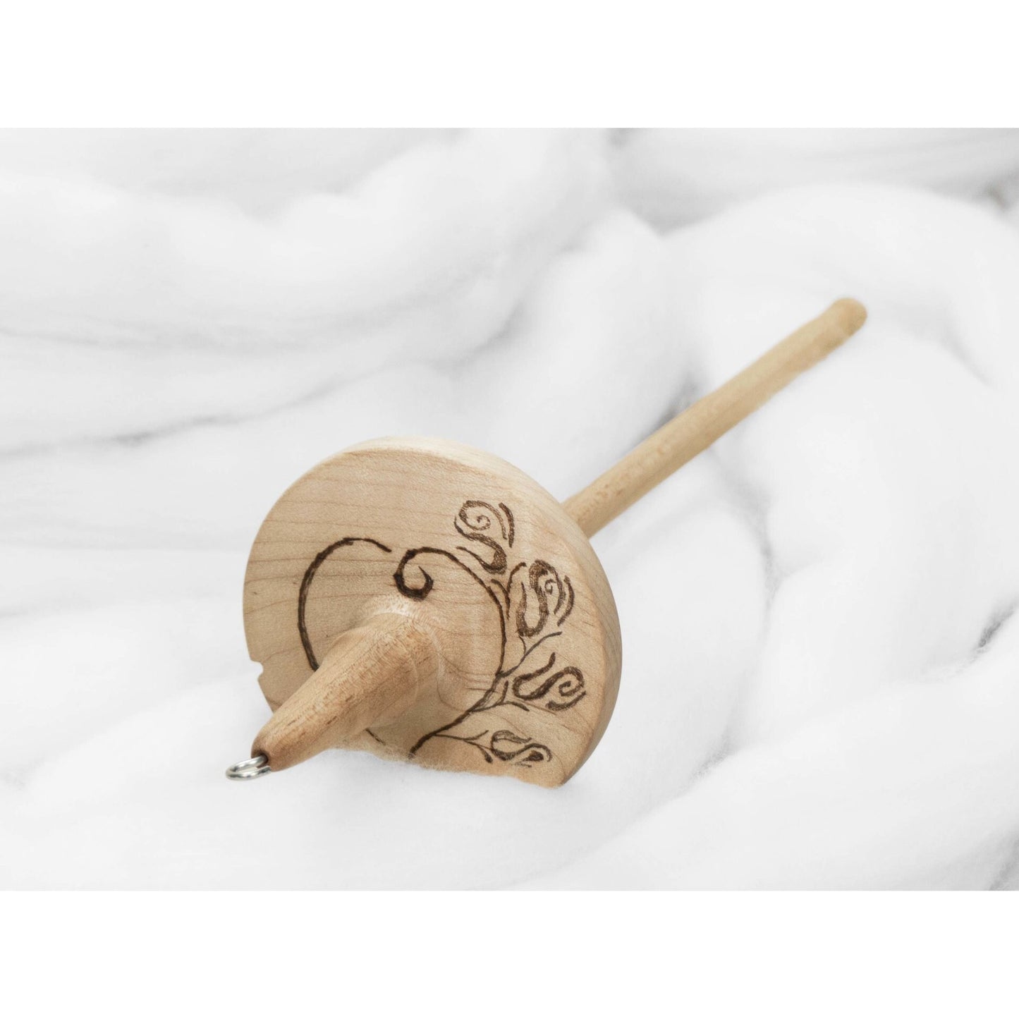 Rose Heart Stencil - Llampetia Hand-Turned Maple Wood Drop Spindle Heavyweight - Top Whorl 45 Grams