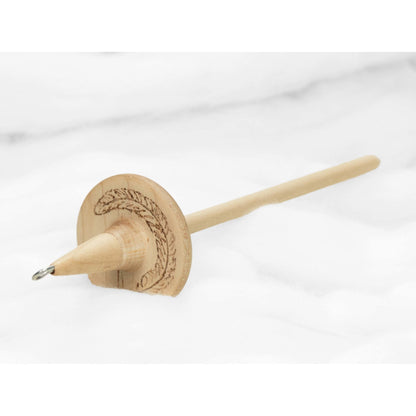 Feather - Llina Hand-Turned Maple Wood Pyrograph Drop Spindle Lightweight Top Whorl 14 Grams